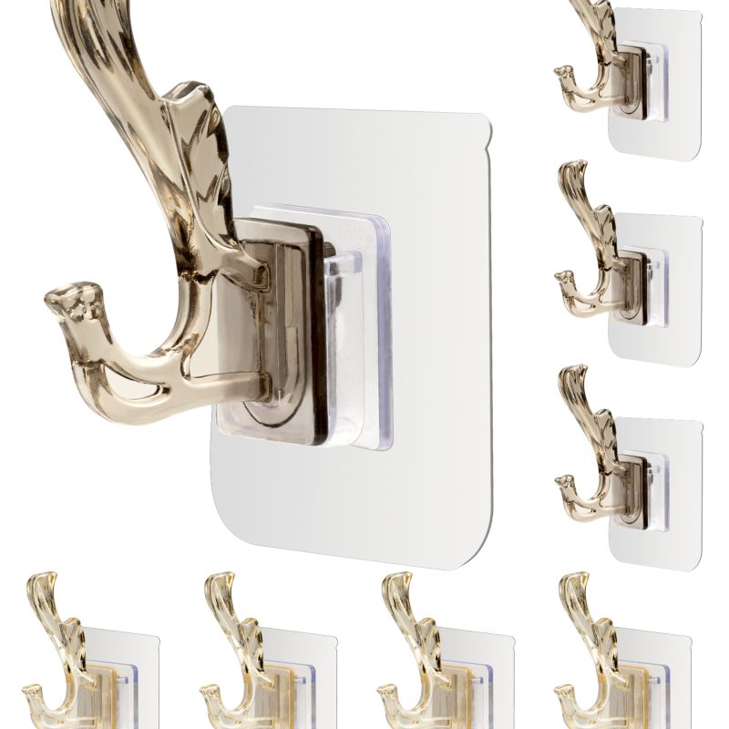 Adhesive Wall Hooks for Hanging - 8 Pcs Heavy Duty 13.2lb (Max) Waterproof Transparent Hook for Keys Coats Bathroom Towel Home Improvement Sticky Hooks
