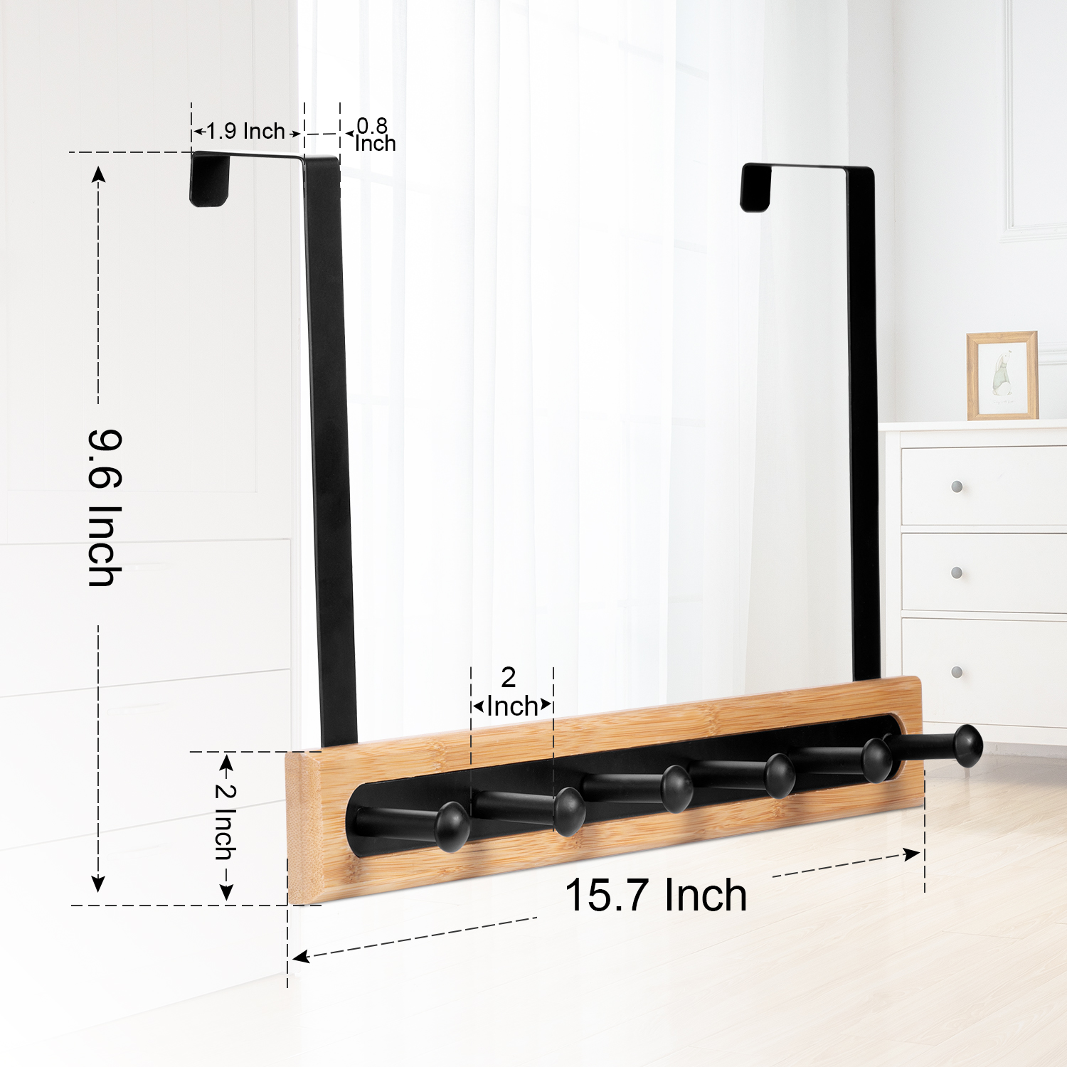 Over The Door Hooks Heavy-Duty Bamboo Wood
