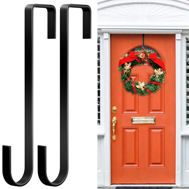 15” Christmas Wreath Hooks, 2 Pcs Over The Door Hooks for 2” Door Width