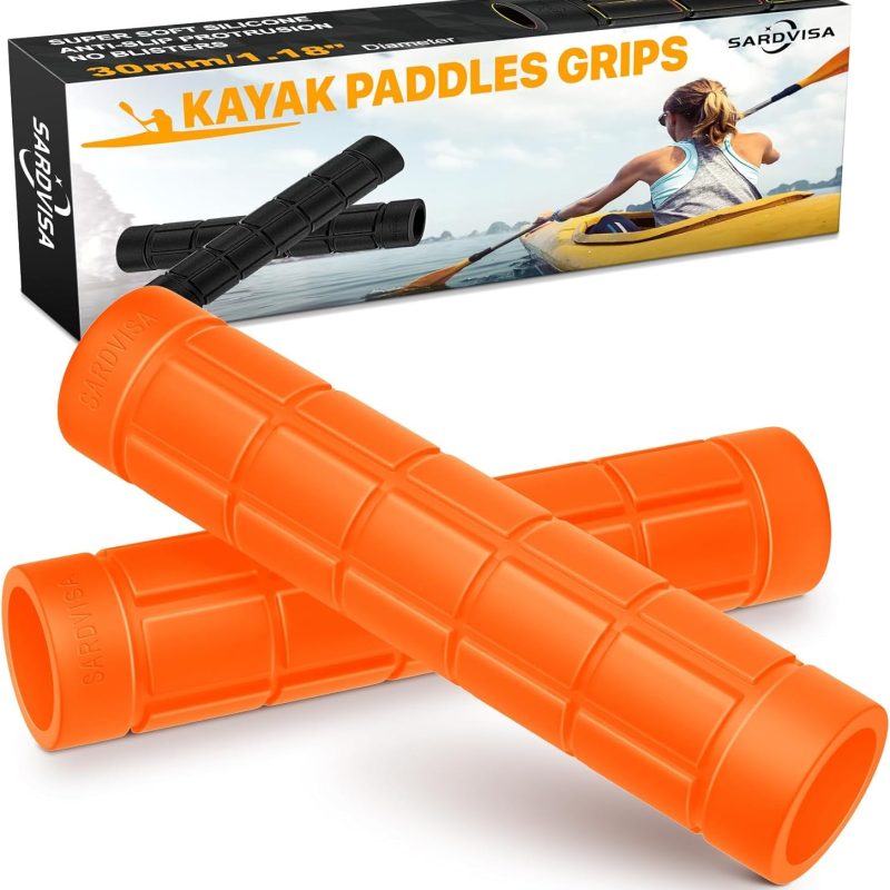 SARDVISA 2-Packs Upgraded Kayak Paddle Grips, Non-Slip Soft Silicone Handle Cover Wraps Paddle Grip for Hands Blister Prevention, Universal 1.18 Inche Take-Apart Kayaking Oar Accessories