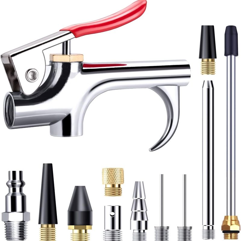 13 Pcs 2-Way Connection Air Nozzle Blow Gun Set, Air Nozzle Kit with 1/4 in Standard Quick Fitting and 8 Air Nozzles, Air Compressor Accessories for Air Inflation and Dedusting