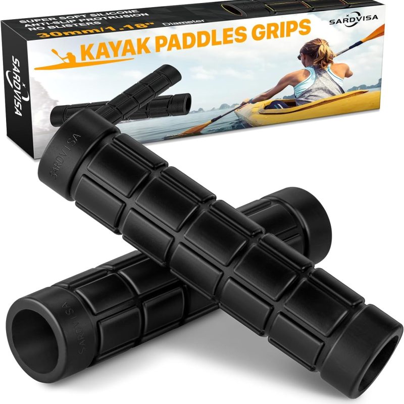 SARDVISA 2-Packs Upgraded Kayak Paddle Grips, Non-Slip Soft Silicone Handle Cover Wraps Paddle Grip for Hands Blister Prevention, Universal 1.18 Inche Take-Apart Kayaking Oar Accessories