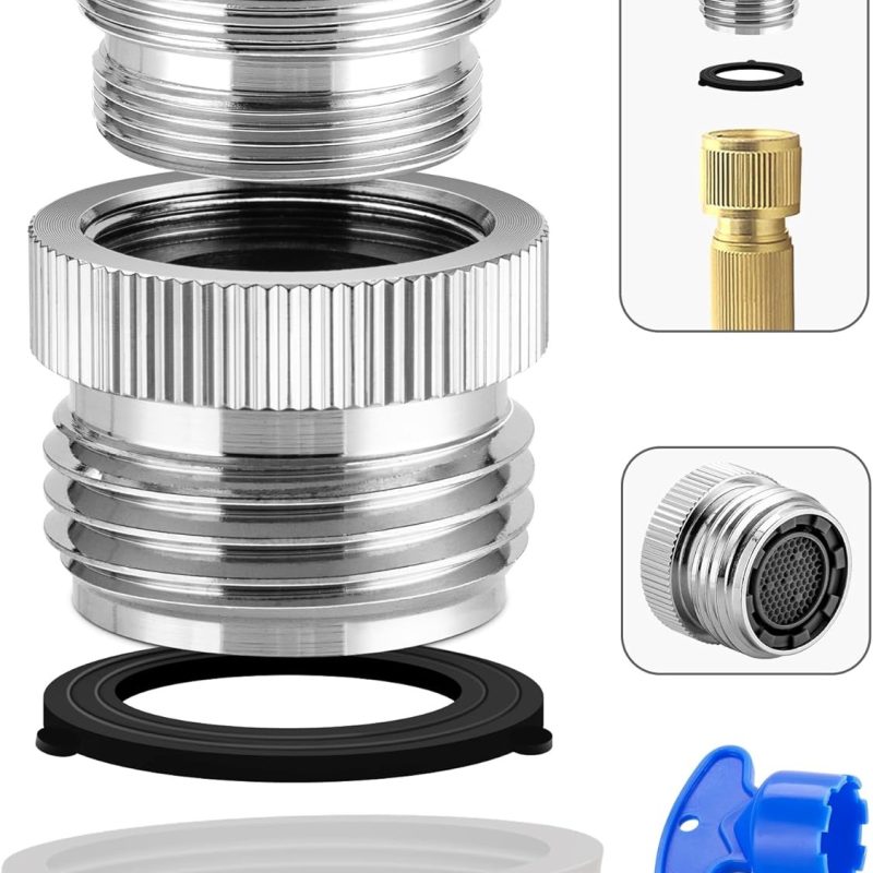 SARDVISA Faucet to Garden Hose Adapter Kit with Aerator Removal Key, Utility Sink 55/64" Female Garden Hose Attachment for 3/4" Male Faucet Adapater, Chrome Finished Garden Hose Adapter