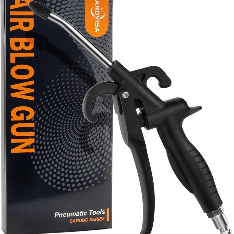 High Volume Air Blow Gun with Rubber Guard Air Flow Nozzle, Industrial Household Air Blower Gun Angle Ben Jet Nozzle, Air Gun for Compressor Pneumatic Tool for Dust Cleaning Car Detailing