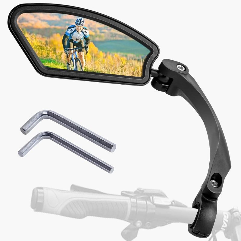 New Bike Mirror Handlebar Mount, Adjustable Rotatable Bike Rear View Mirror with HD Clear Acrylic Lens, Bicycle Mirrors for Handlebars DIY Fixed Mirror for Mountain Bike E-bike Motorcycle (Left)