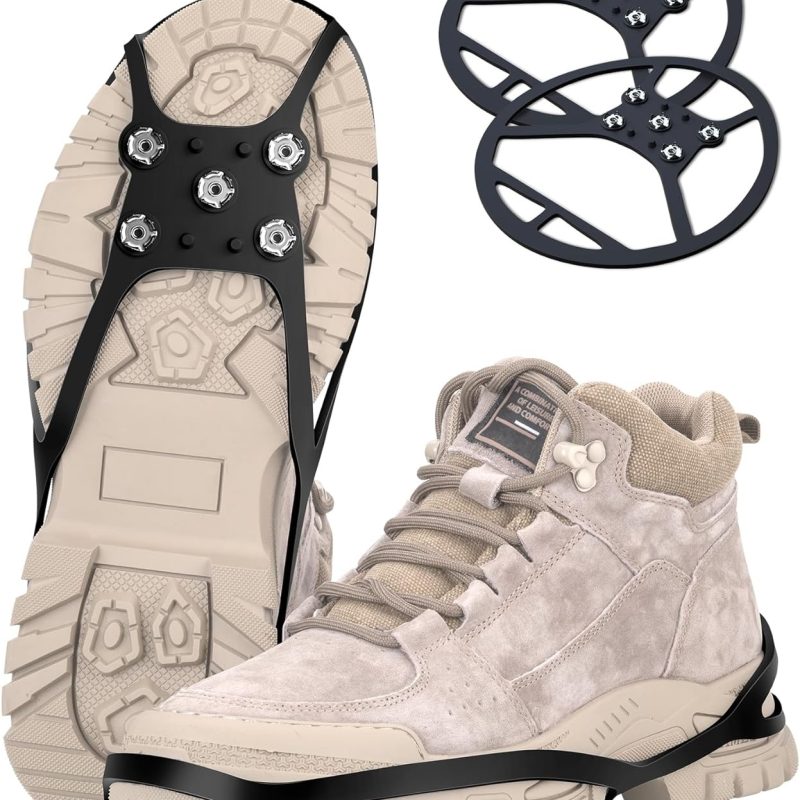 SARDVISA 2 Pcs Skidproof Ice Cleats for Shoes and Boots, Silicone Stainless Steel Grippers, Universal Half-Sole Shoe Spikes Grips Gear for Ice Snow Winter Hiking Climbing Ice Fishing