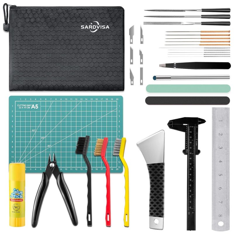 SARDVISA 3D Printer Tools Kit with Zipper Bag, Includes Nozzle Cleaning Set, Scraper, Steel File, Filament Pliers, Carving Knife Set, 3D Print Accessories for Model Removal, Polish, Finish (30-Packs)