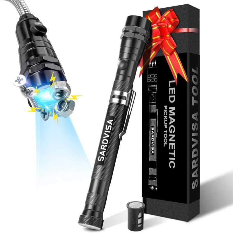 SARDVISA Magnetic Pickup Tool with Telescoping Magnet Flashlight LED Lights, Extendable up to 22 Inches, Cool Gadgets Ideal Christmas & Birthday Gifts for Men, Dad, Husband, Father, Mechanic, Handyman