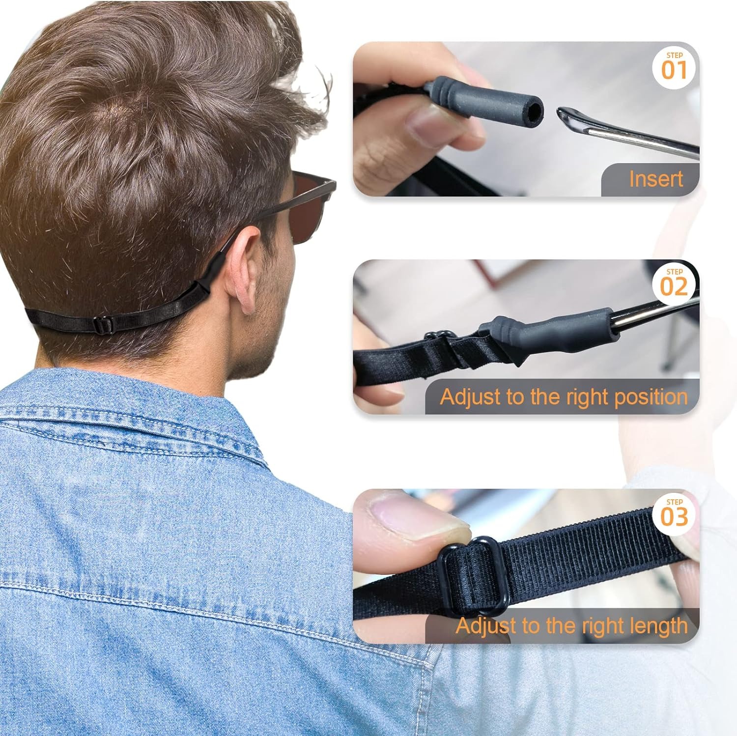 SARDVISA Adjustable Elastic Glasses Straps, 3 Pcs Universal Fit Eyeglasses Strap, No Tail Sport Glasse Strap for Men, Sunglasses Straps, Kids' Glasses Straps, Women's Glasses Straps