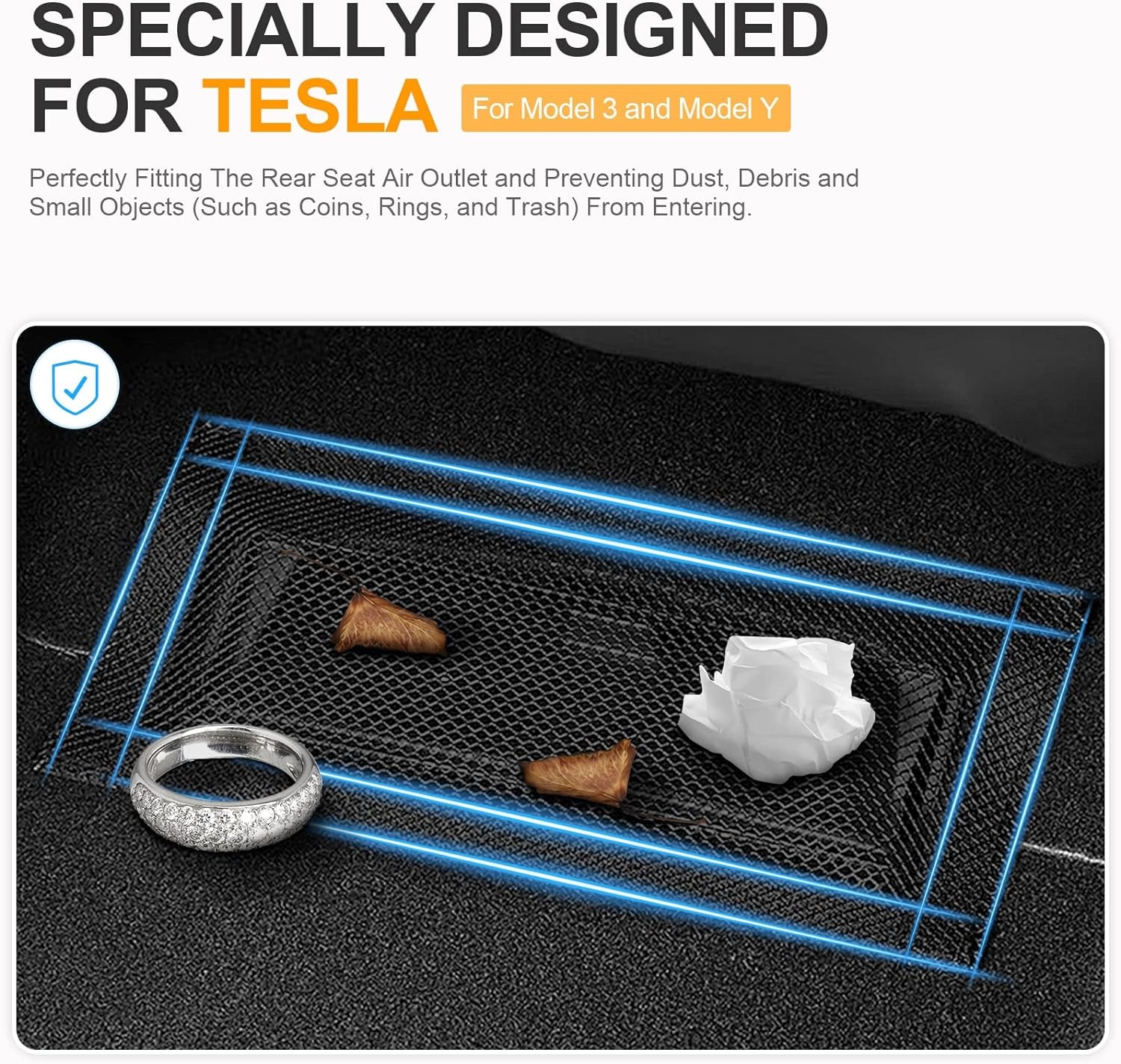 SARDVISA Backseat Air Vent Cover for Tesla Model 3 & Model Y, 2-Pack Rear Seat Air Condition Outlet Protector with Upgraded Mesh Cloth and Velcro, Car Air Vent Accessories for Tesla Model Y / 3