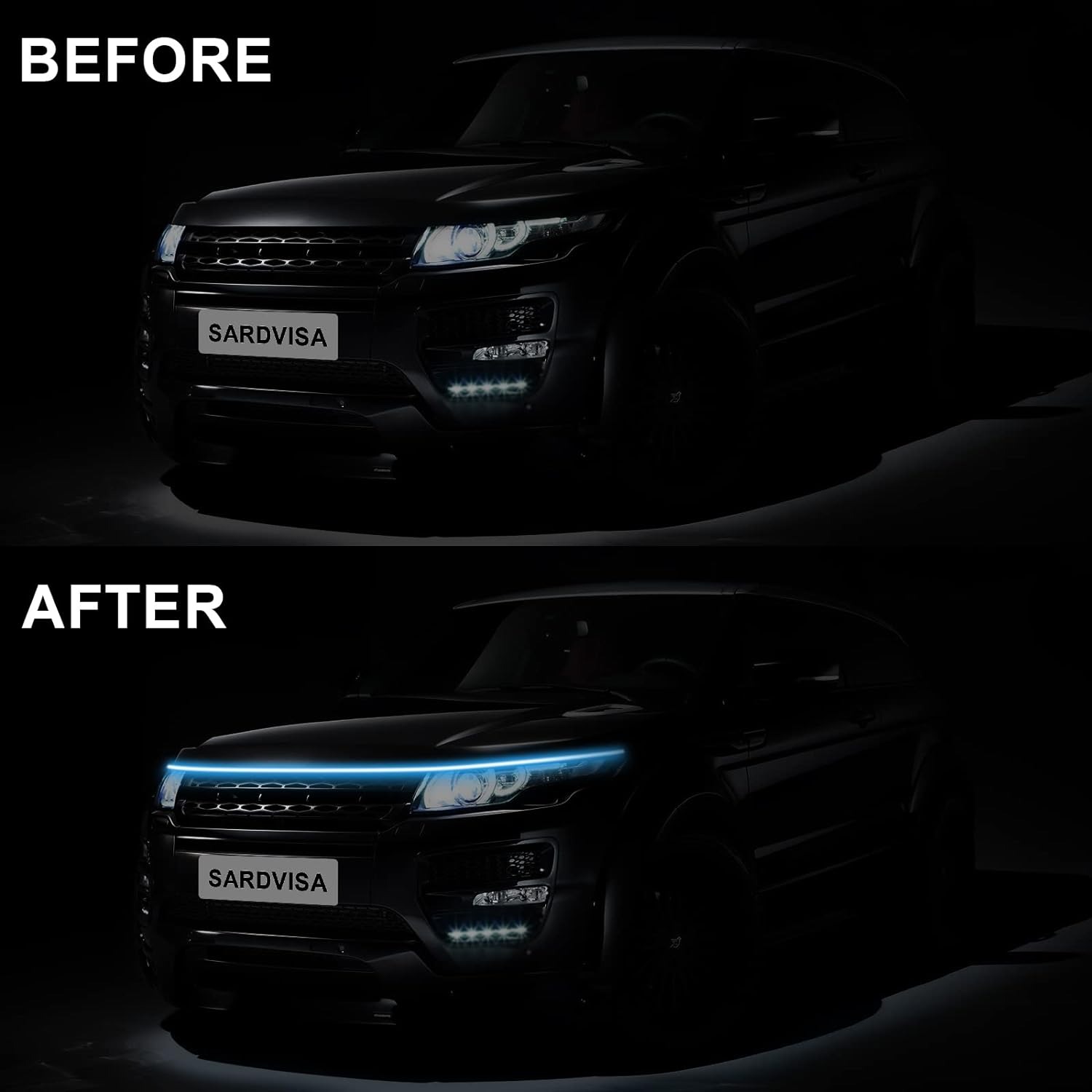 SARDVISA Car Hood Light Strip, 70.8 Inches Flexible Exterior Car Hood Led Strip, Safe Waterproof Car Engine Cove Led Light Decoration for Cars, Suvs, Trucks, Pickups, RV, Jeeps (Blue)