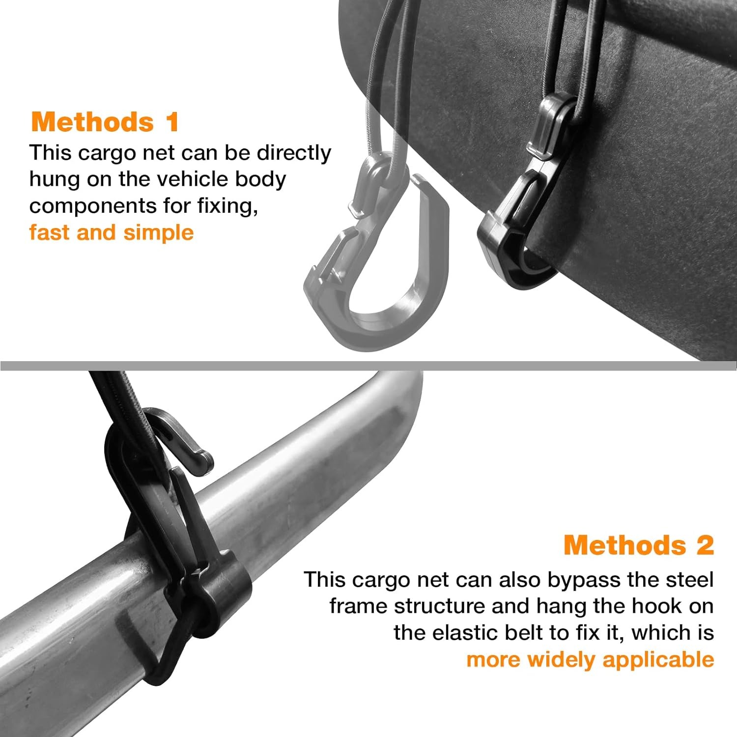 2PCS Upgrade Cargo Net for Motorcycle Helmet Storage, 10"X11" High-Elastic Double Layer Bungee Net with 8 Extra Strong Metal Hooks, Luggage Strap Rack Expansion Organizer Net for Motorbike Trike Cycle
