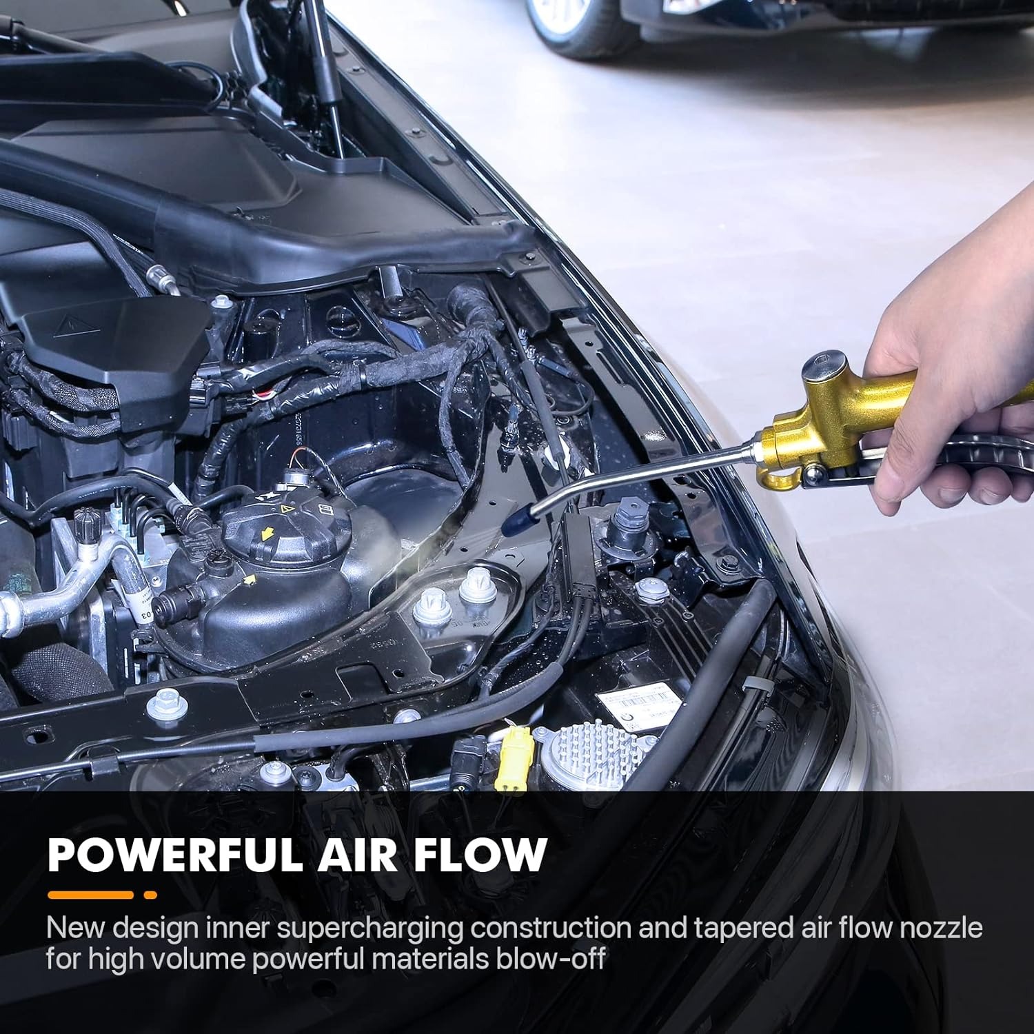 High Volume Industrial Air Blow Gun with Rubber Guard Air Flow Nozzle, Professional Gold Paint Metal Air Blower Gun, Pneumatic Dust Cleaning Tool for Air Compressor Accessories