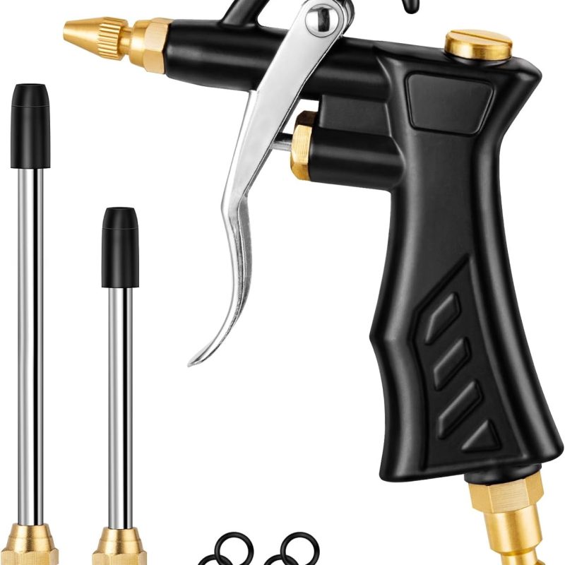 SARDVISA Industrial Air Blow Gun with Adjustable Brass Air Nozzle, Premium Air Blower Gun with 2 Pcs Steel Air Flow Extensions and 1/4" NPT Standard Quick Plug, Pneumatic Air Compressor Accessory Tool