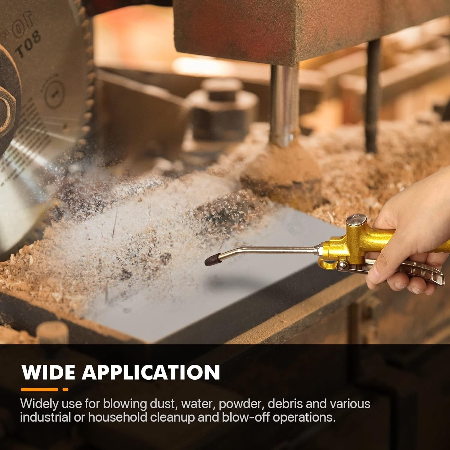 High Volume Industrial Air Blow Gun with Rubber Guard Air Flow Nozzle, Professional Gold Paint Metal Air Blower Gun, Pneumatic Dust Cleaning Tool for Air Compressor Accessories