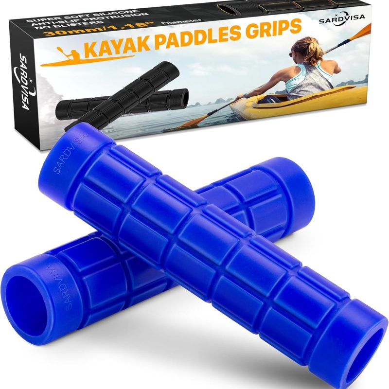 SARDVISA 2-Packs Upgraded Kayak Paddle Grips, Non-Slip Soft Silicone Handle Cover Wraps Paddle Grip for Hands Blister Prevention, Universal 1.18 Inche Take-Apart Kayaking Oar Accessories